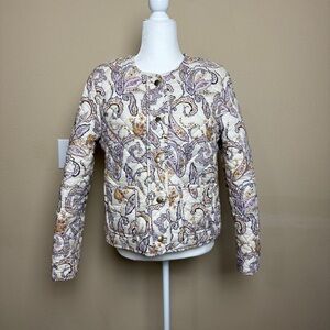 Rachel Zoe Quilted Paisley Jacket Womens Large Cream Floral Cottage Grandma